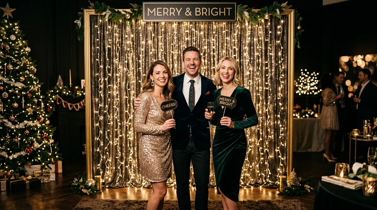 Guests posing at christmas party
