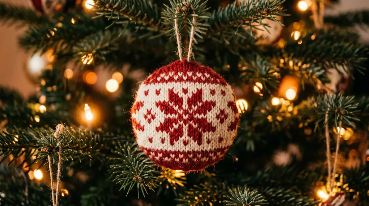 Hand knitted wool ornament hanging