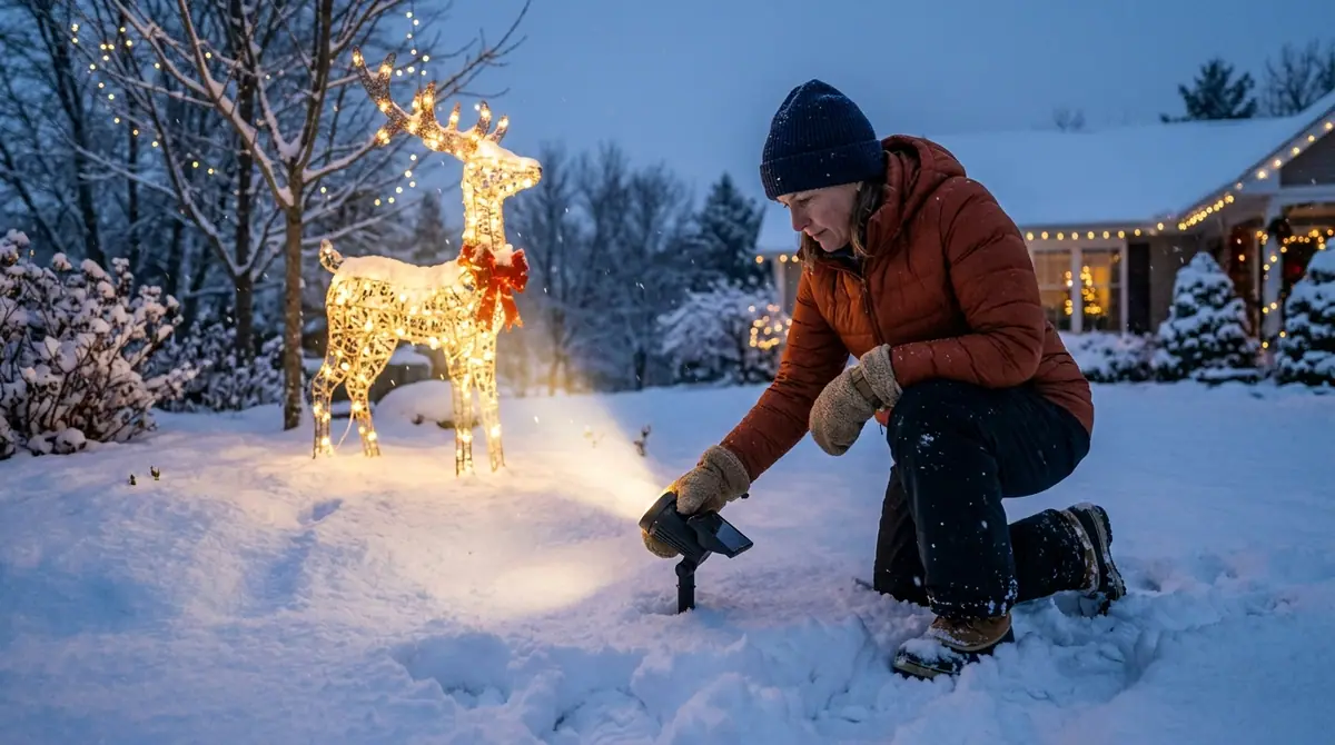 Homeowner adjusting solar spotlight