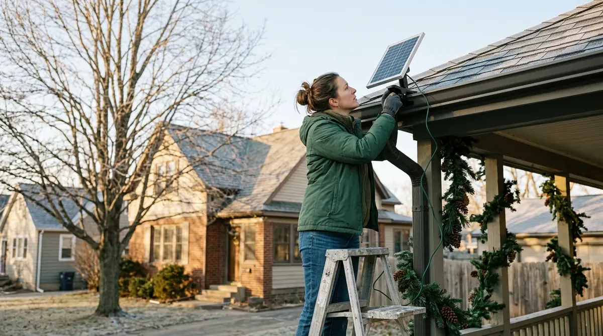 Homeowner attaching solar panel