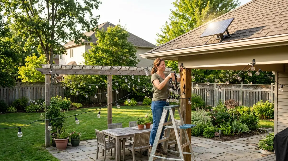 Homeowner hanging outdoor patio