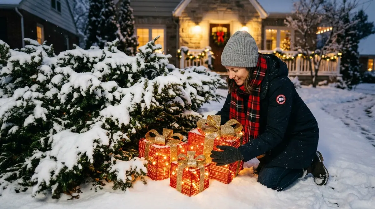 Homeowner placing gift boxes out