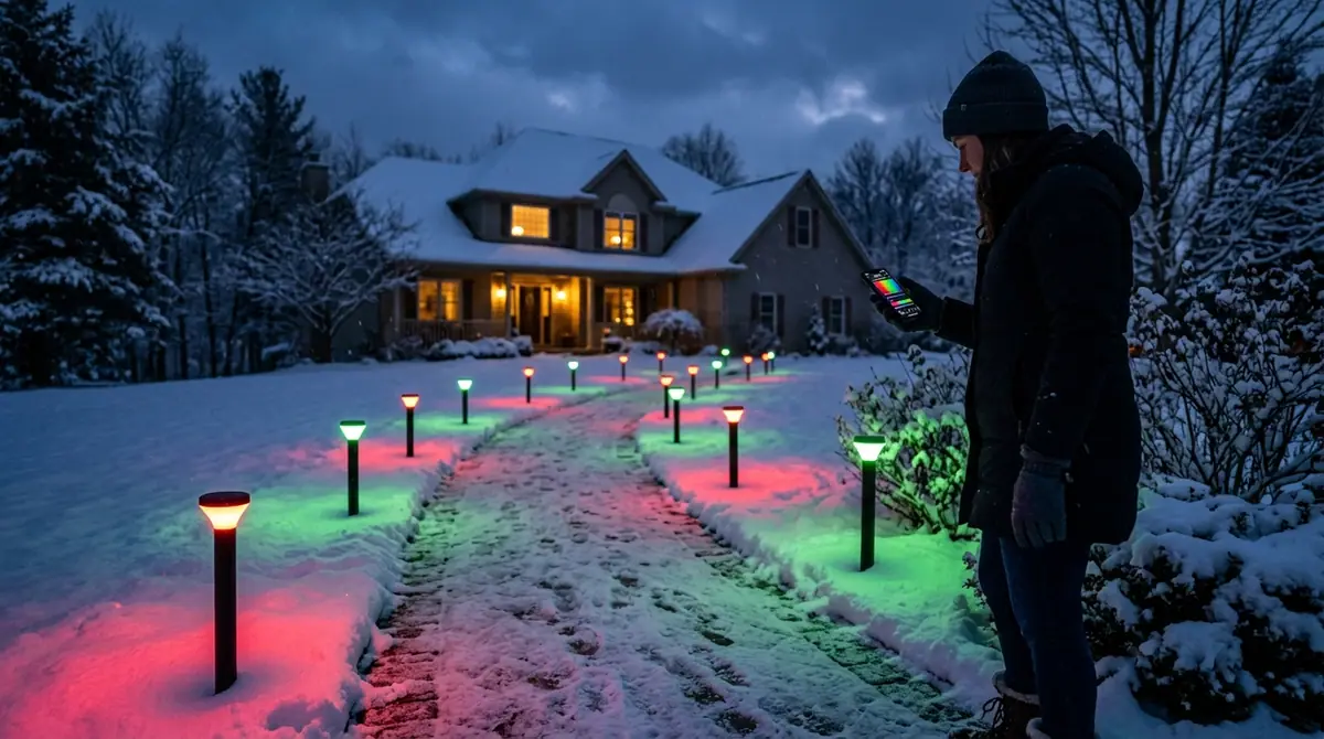 Homeowner setting pathway lights