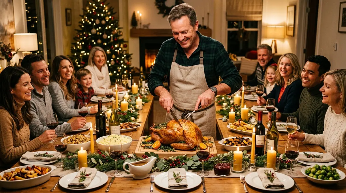 Host carving roasted turkey