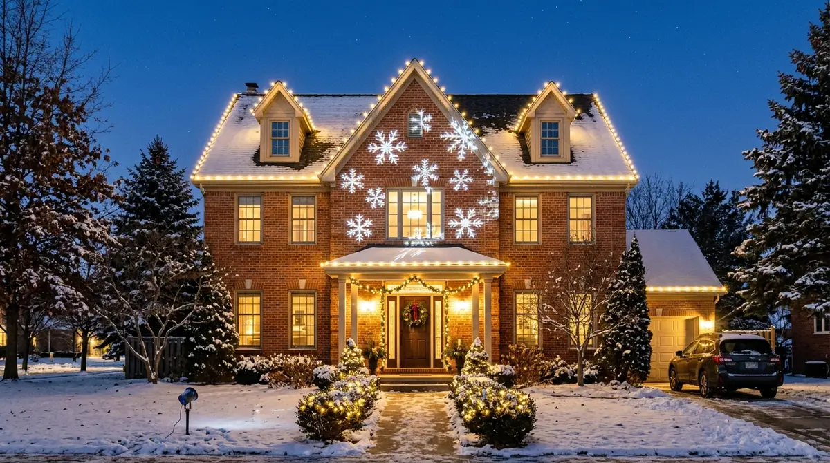 House decorated with holiday lights