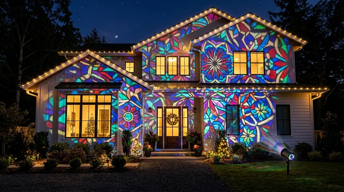 House decorated with projector l