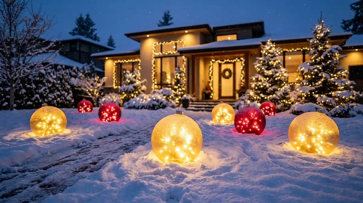Illuminated christmas baubles on