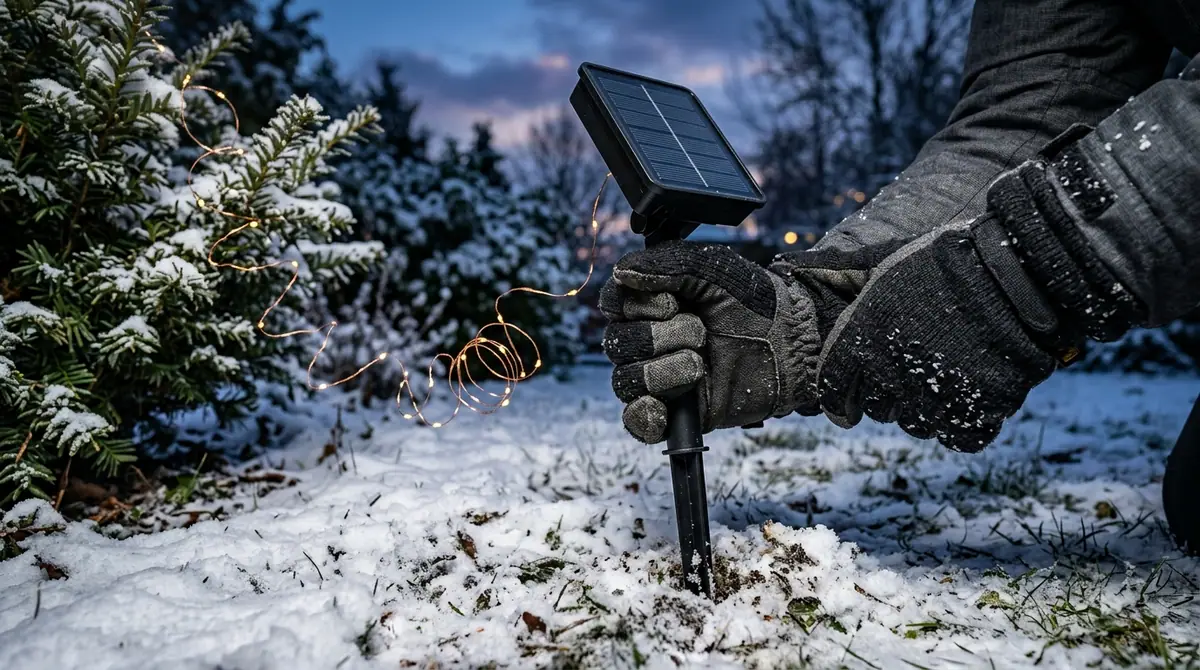 Installing solar stake in snow