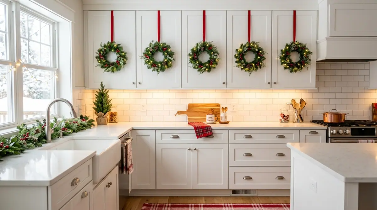 Kitchen decorated for holidays
