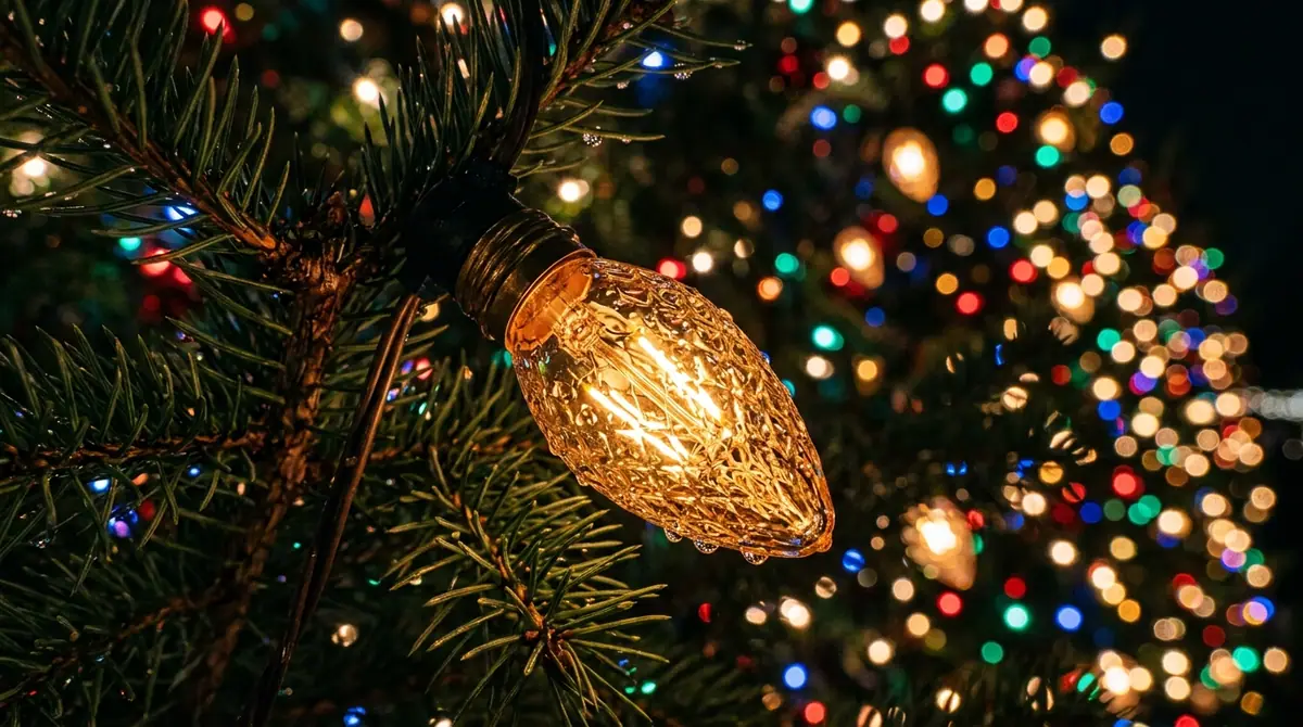 Led christmas bulb on branch
