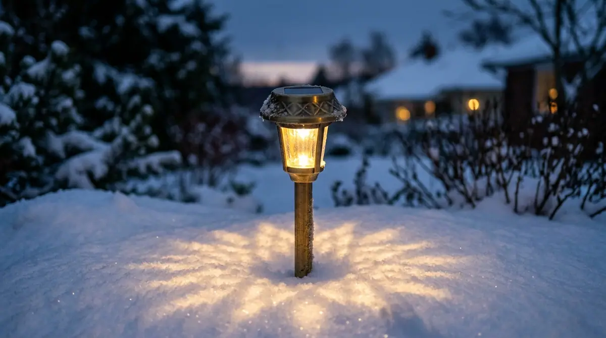 Led garden stake in snow