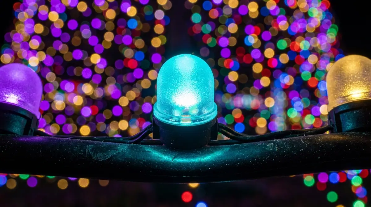 Led pixel bulb glowing teal