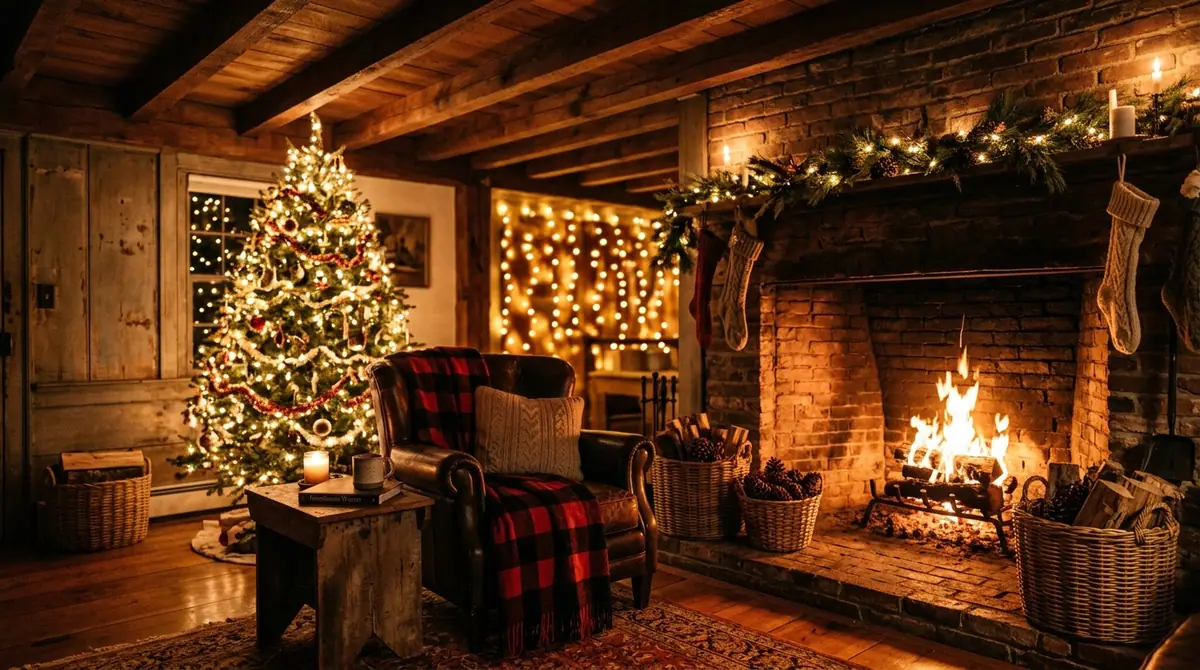 Living room illuminated by firep
