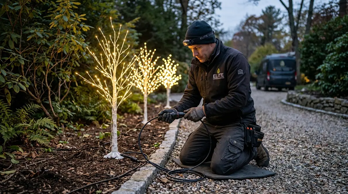 Man connecting outdoor cables