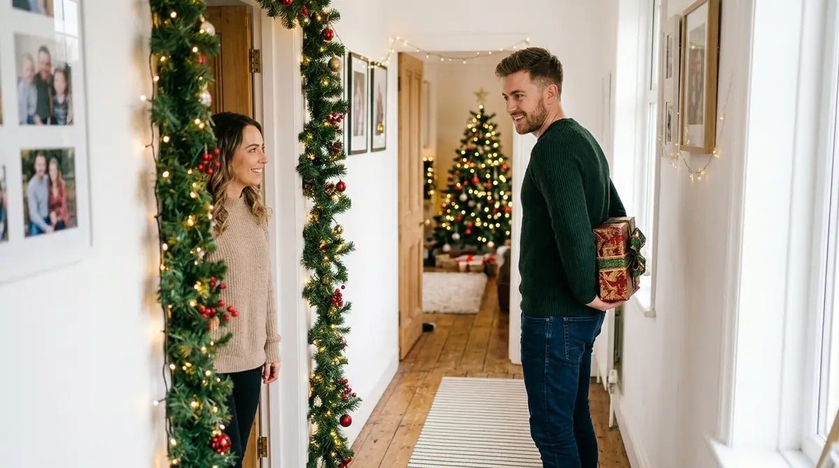 Man hiding gift from partner