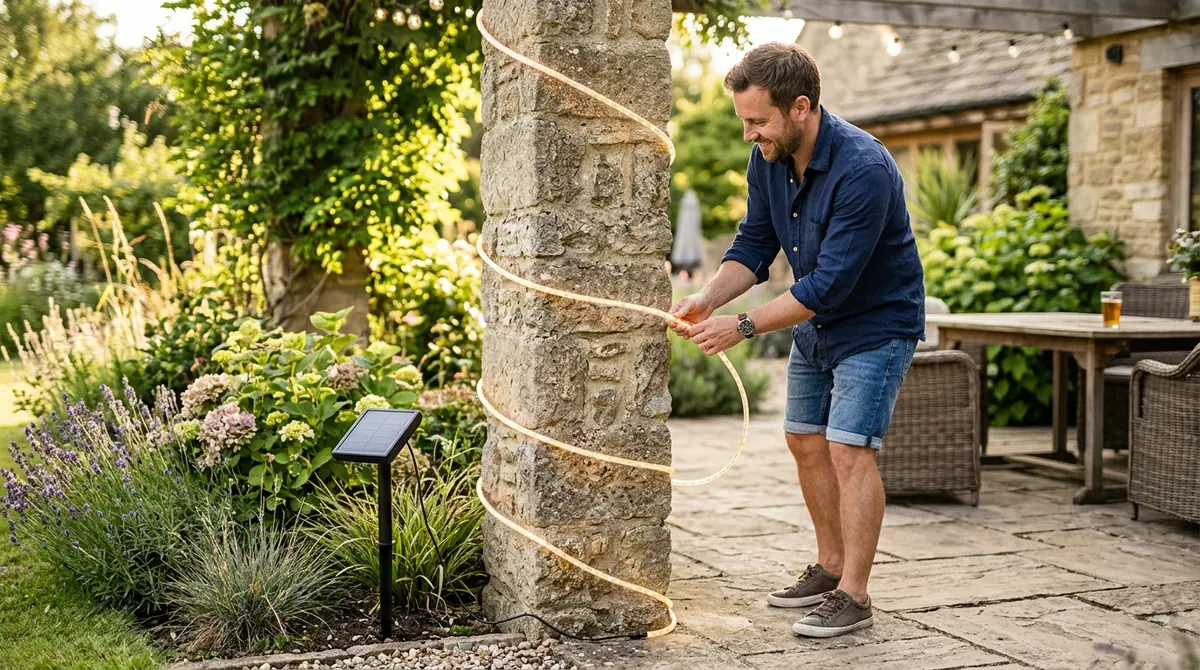 Man wrapping solar light