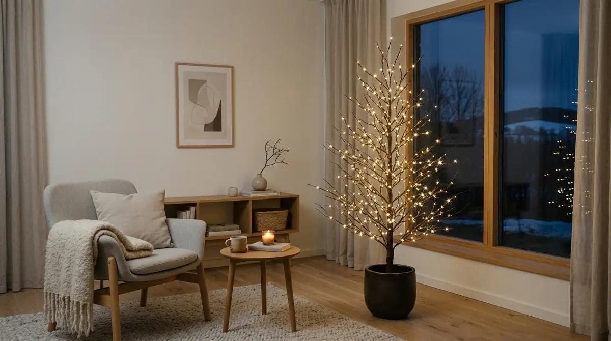 Minimalist room with led tree