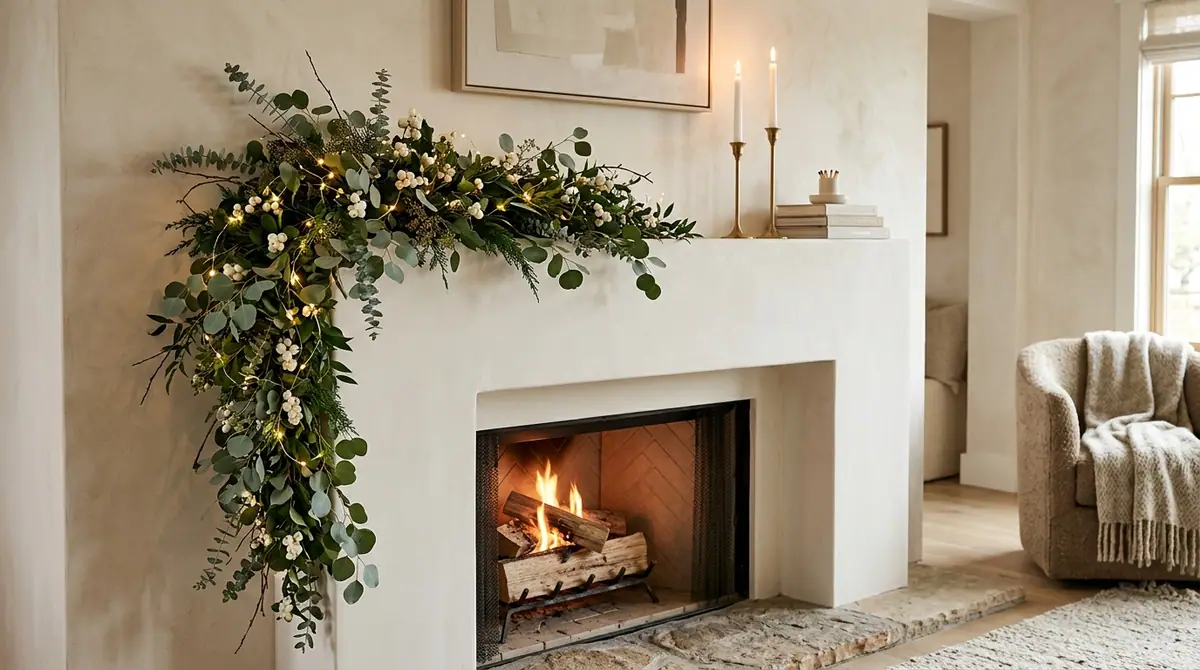Modern fireplace mantel with gar