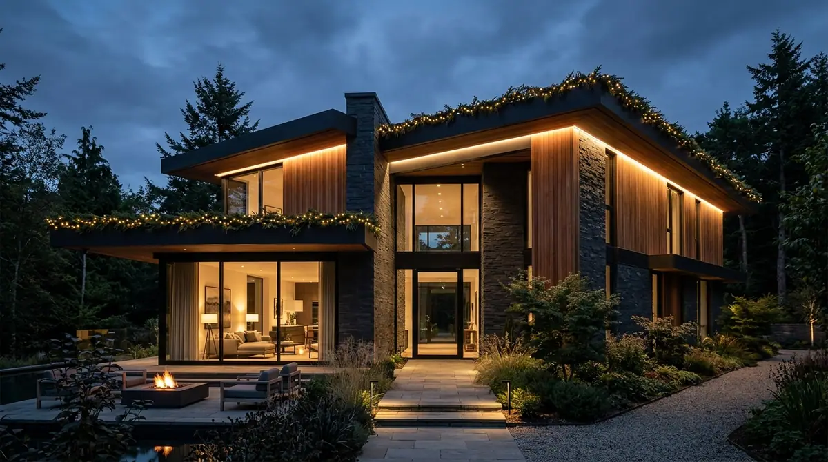 Modern luxury home at dusk