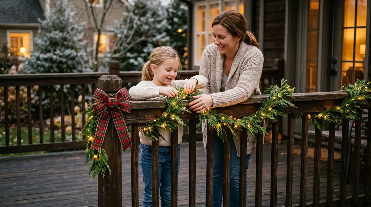 Mother and daughter wrapping gar