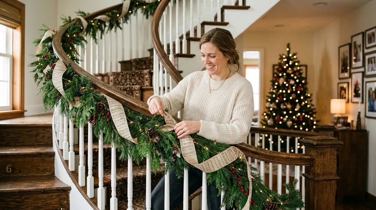 Mother weaving ribbon through ga