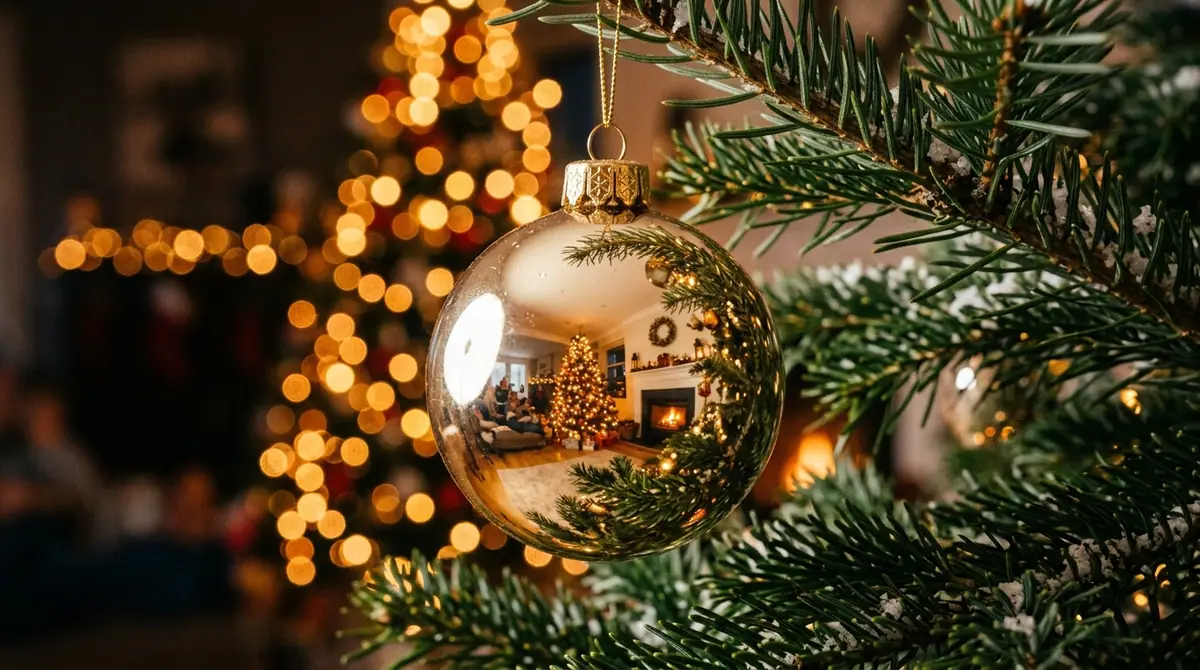 Ornament hanging on pine branch