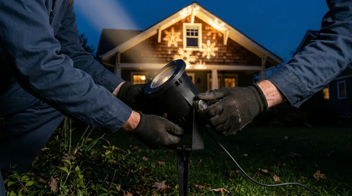 Person adjusting outdoor lawn pr