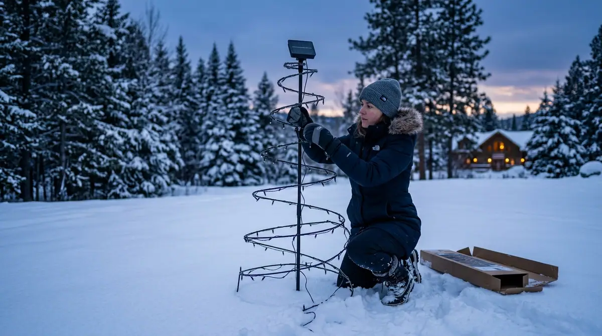 Person assembling light tree stake