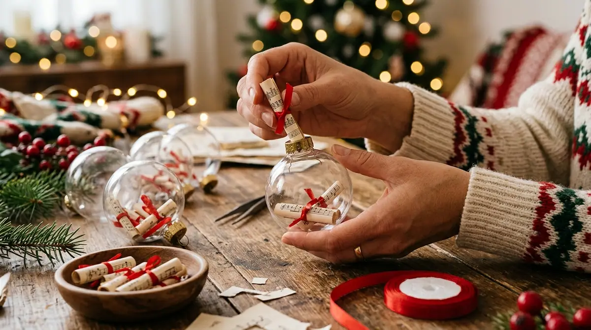 Person crafting holiday ornaments