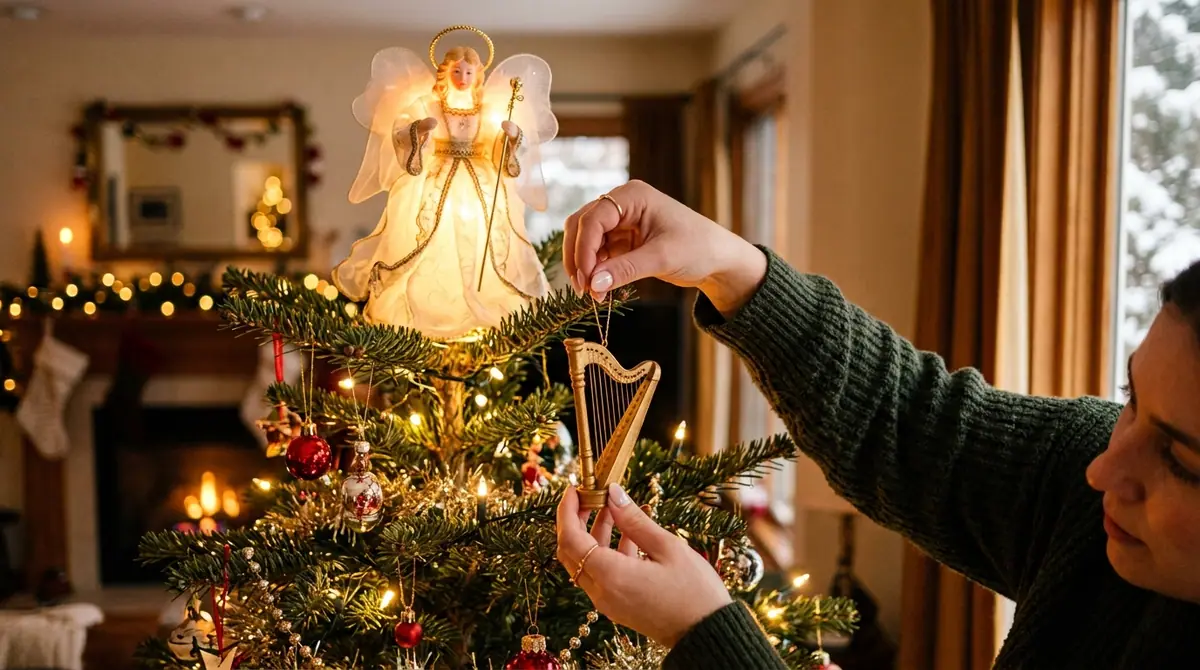 Person decorating christmas tree