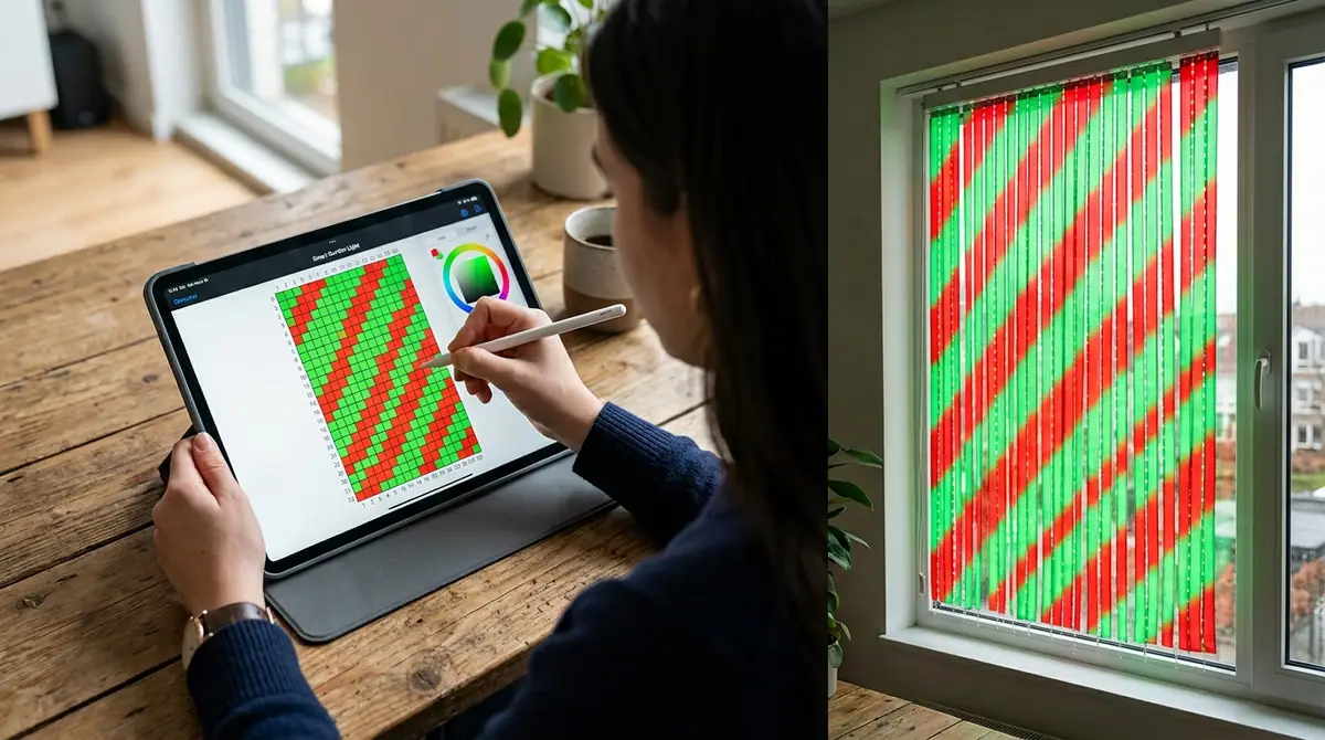 Person drawing curtain light app