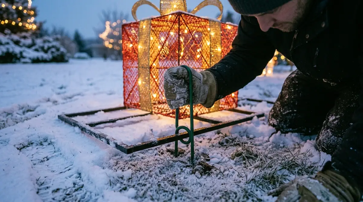 Person pinning lighted present b
