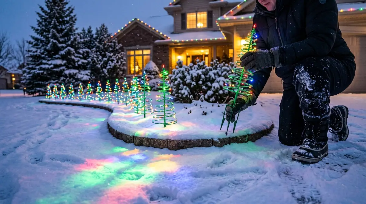 Person placing christmas tree st