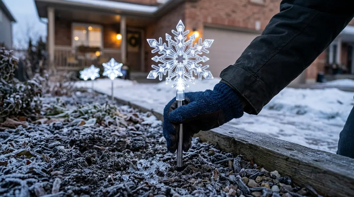 Person pushing snowflake pathway