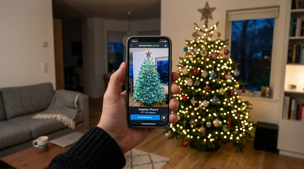 Phone mapping christmas tree lights