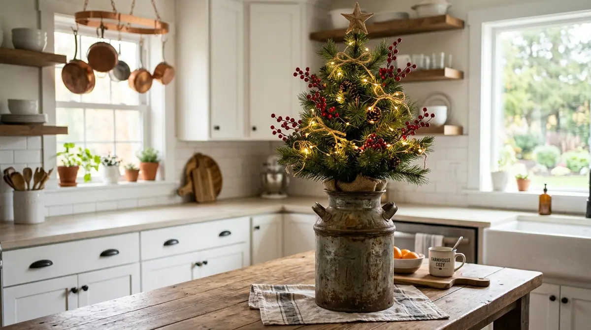 Pine tree in milk can
