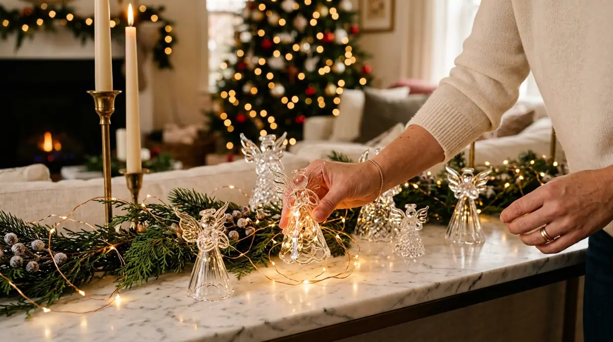 Placing glass angel figurines