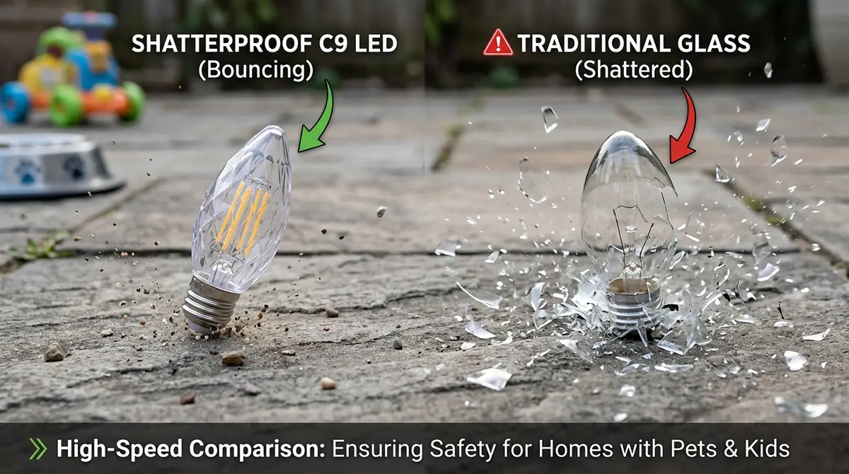 Plastic bulb bouncing on patio
