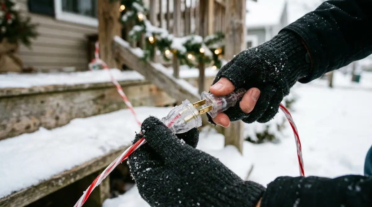 Plugging in candy cane lights