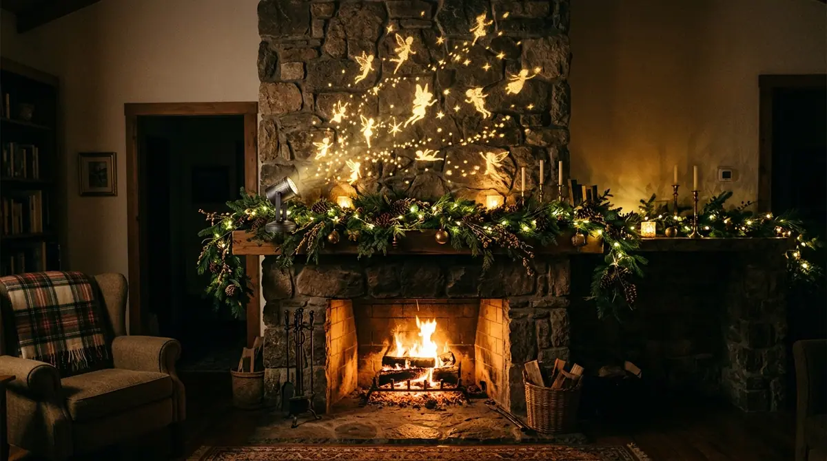 Projector casting lights on fire