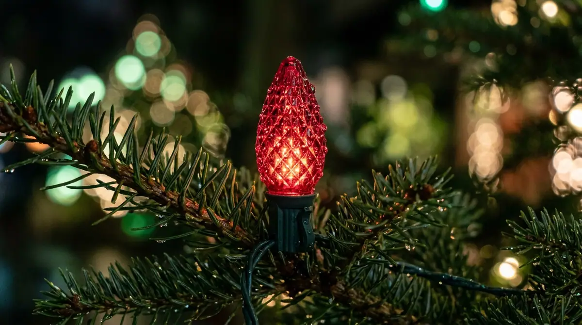 Red led bulb on branch