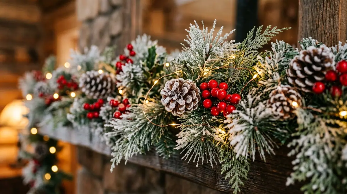Rustic holiday garland with lights