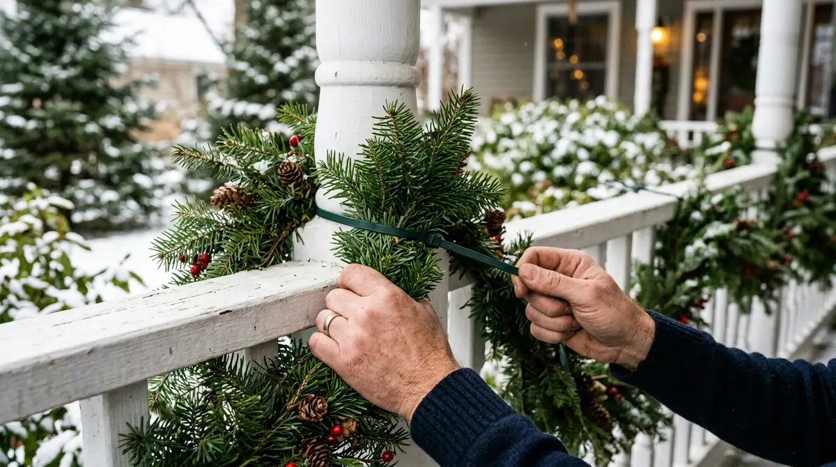 Securing garland with zip ties