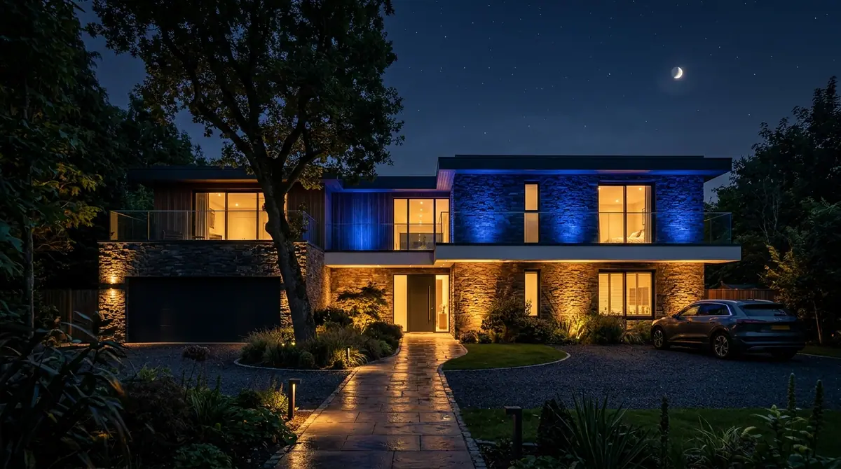 Smart spotlights illuminating ho