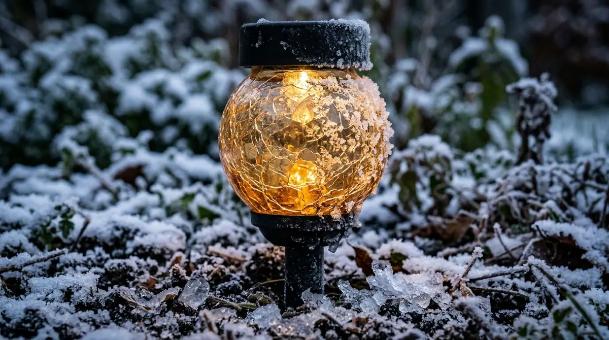 Solar lawn light glowing in