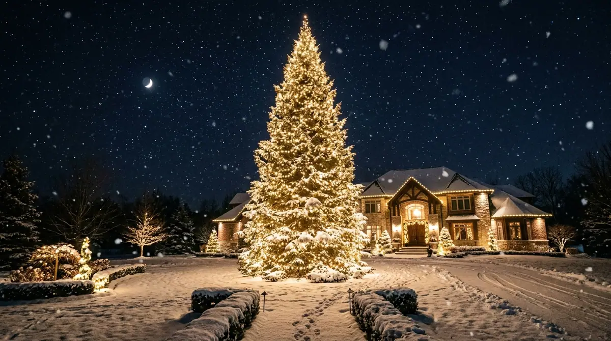 Spruce tree illuminated with lights