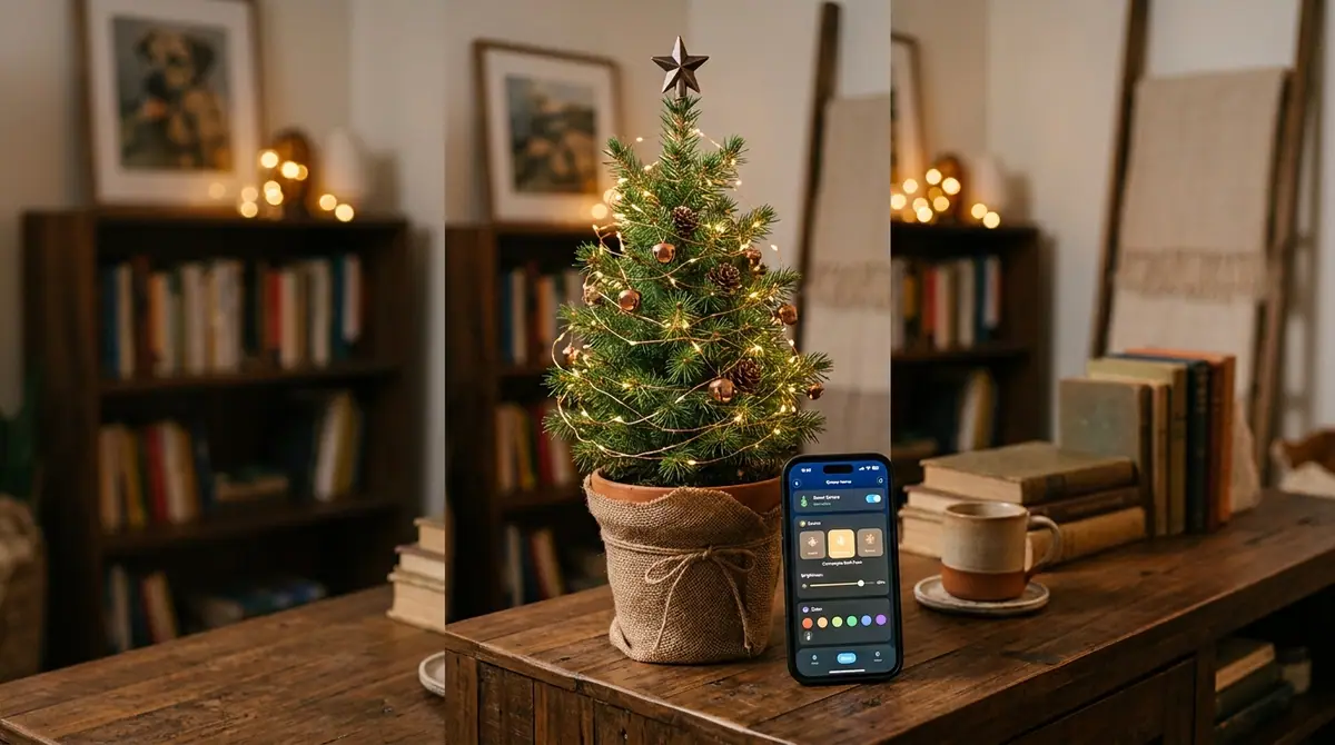 Spruce tree wrapped in lights