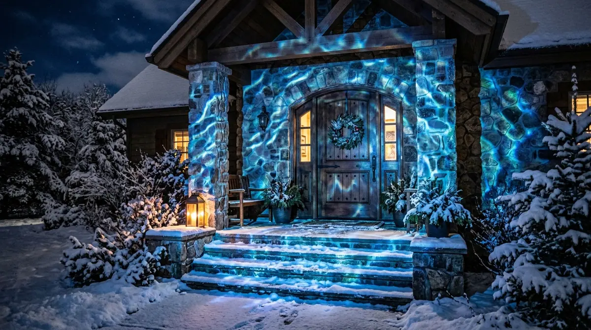 Stone porch with led light