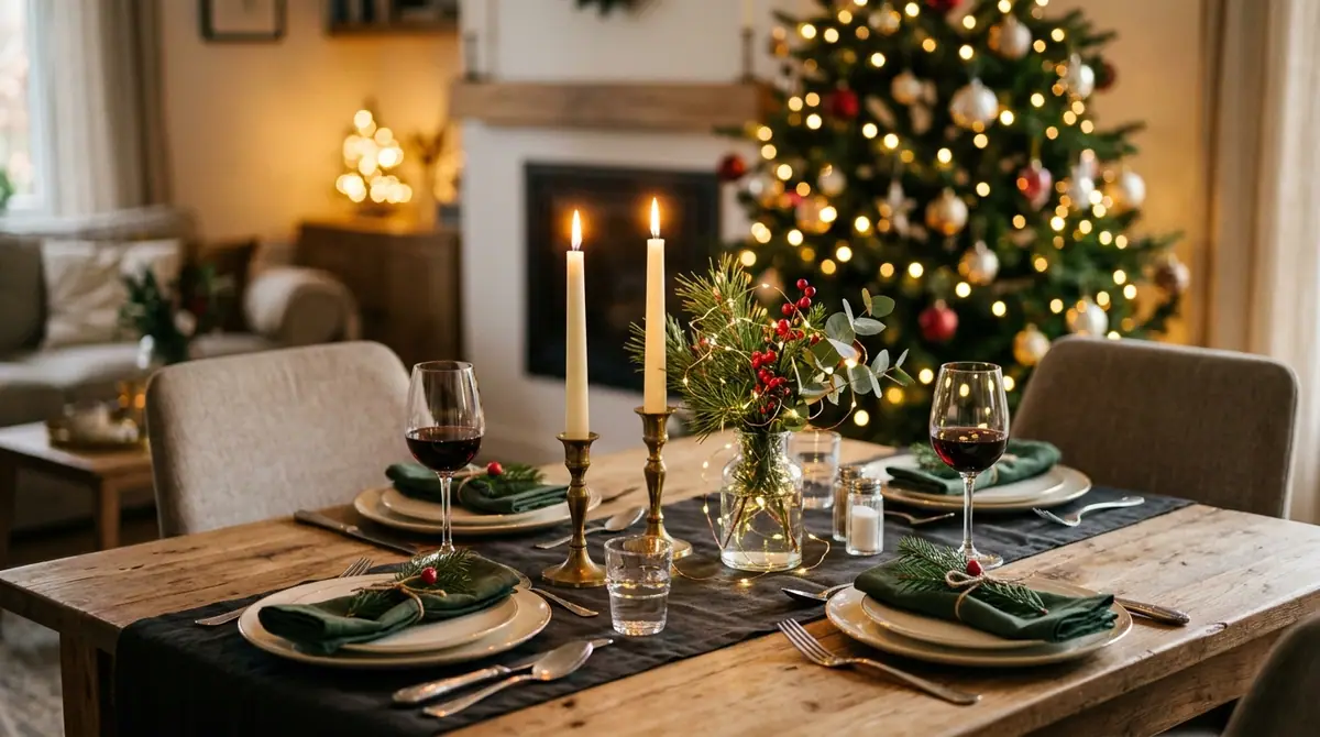 Table set for christmas dinner