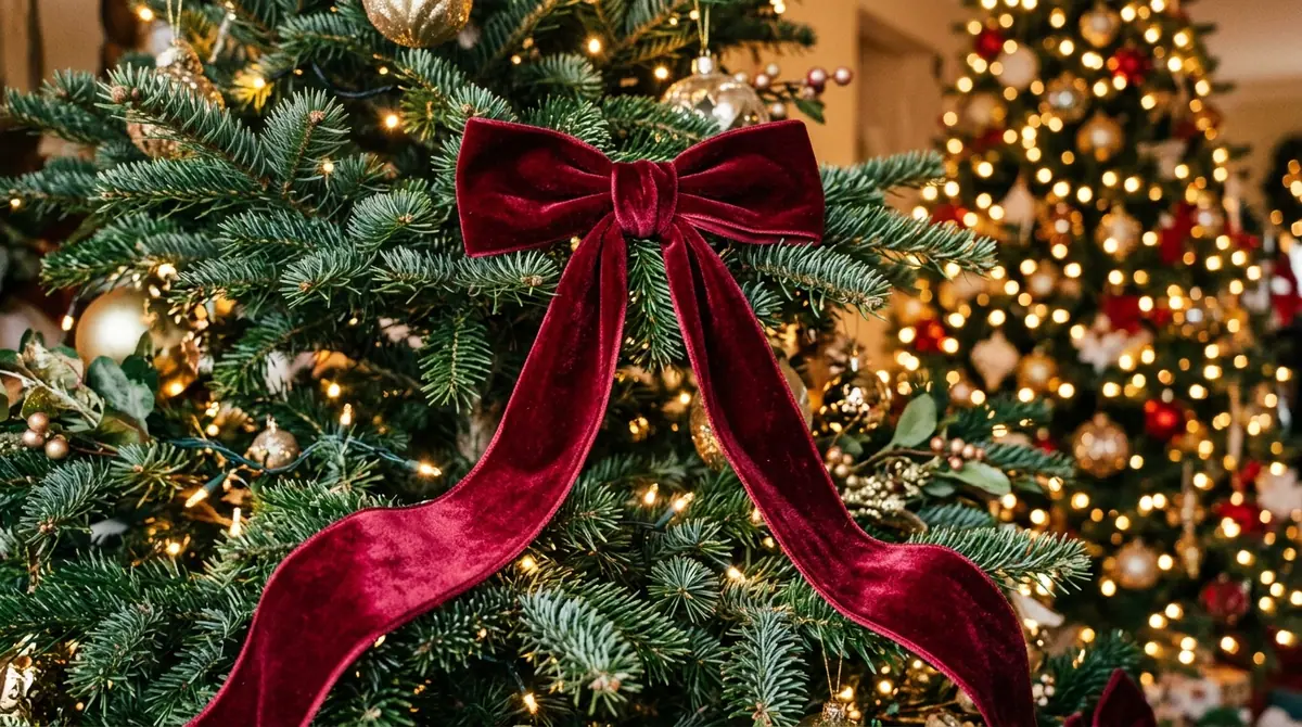 Velvet bow on tree branch